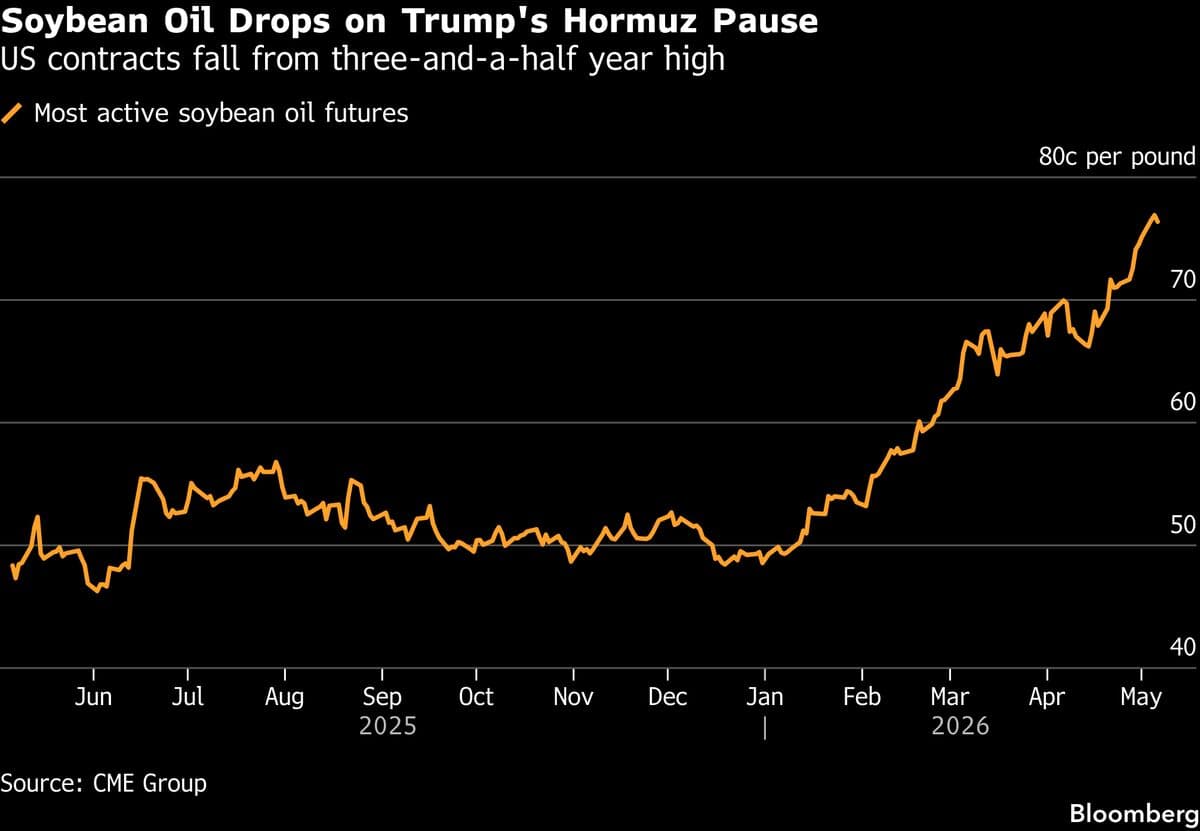 Soy Oil Falls from Three-Year High After Trump’s Hormuz Pause