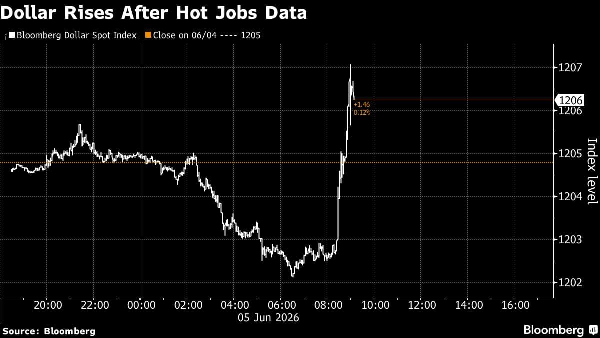 Dollar Gains After Hot Jobs Data as Traders Price In Rate Hikes