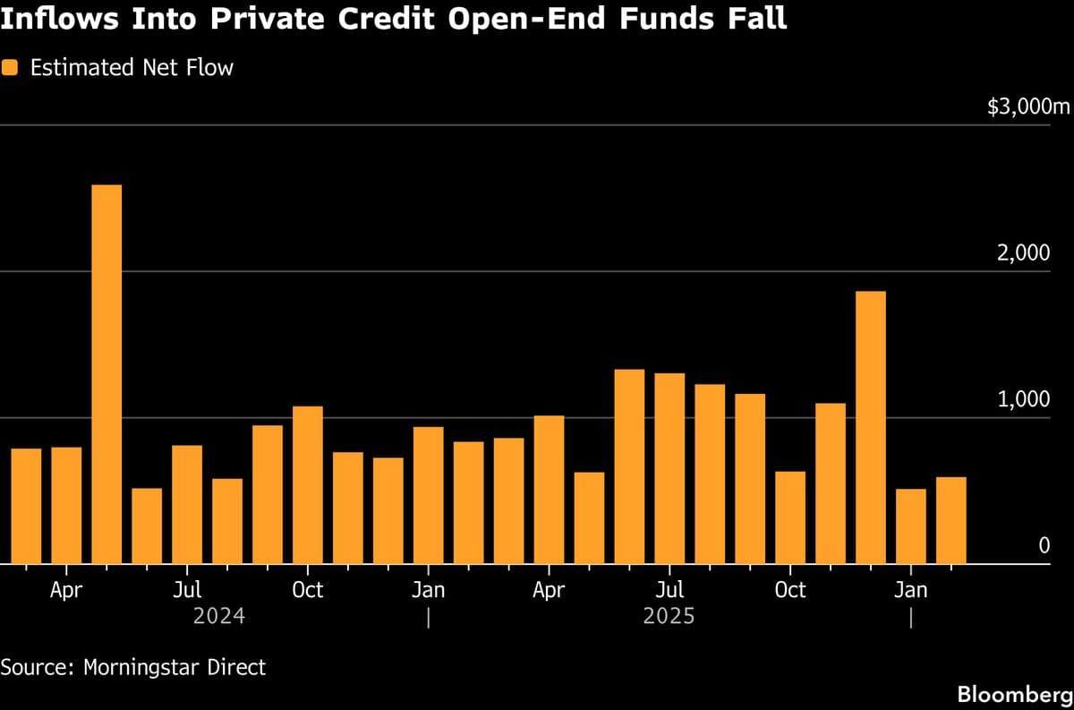 Private Credit Flows Falter Amid Defaults, AI Disruption Fears