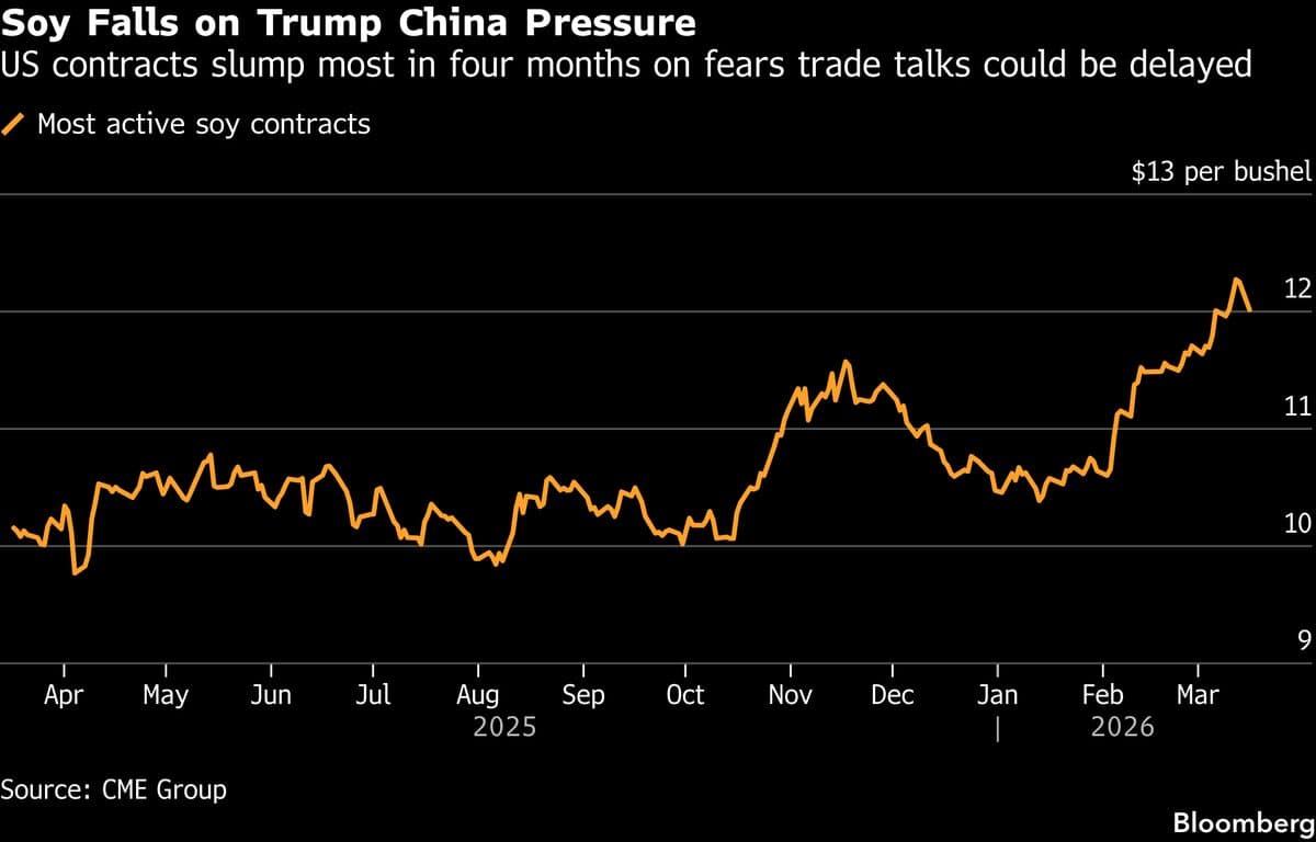 Soybeans Slump More Than 2% on Potential US-China Talks Delay
