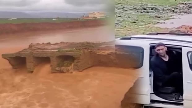 Sağanakla birlikte köprü yıkıldı, dünyanın en uzun adamı yolda kaldı