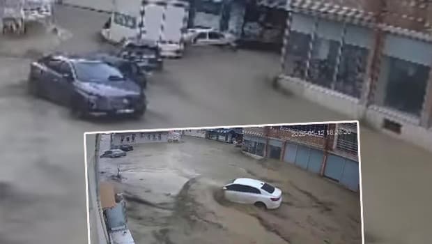 Havza'daki sel felaketinin ilk anları güvenlik kamerasında