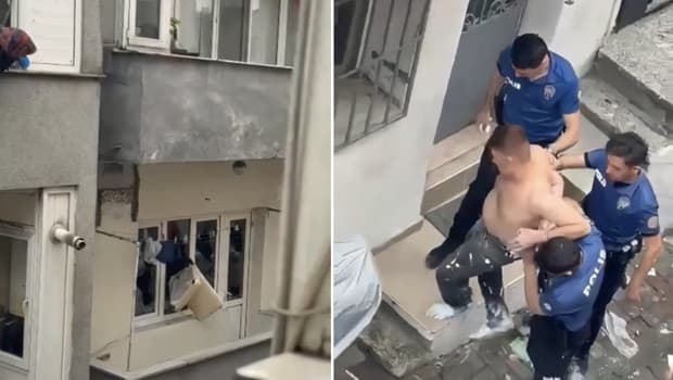 Kağıthane'de sinir krizi geçiren genç, evin camlarını kırdı ve eşyaları sokağa attı