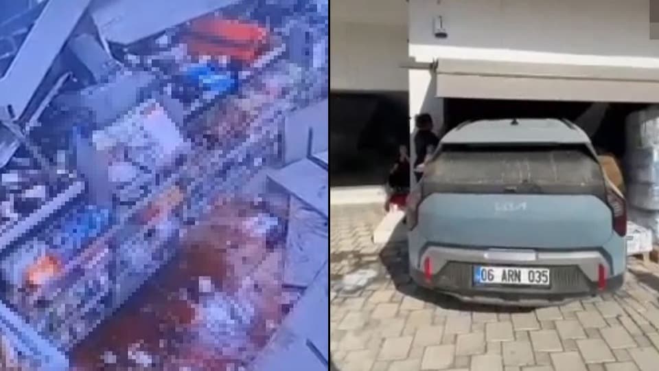 Kontrolden çıkan otomobil markete girdi, çalışanlar ve müşteriler tehlike atlattı
