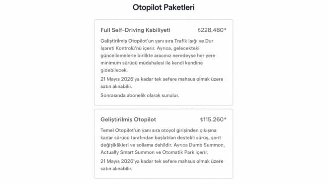 Tesla Türkiye, 21 Mayıs'ta tek seferlik "FSD" ve "Geliştirilmiş Otopilot" satışlarını durduracak