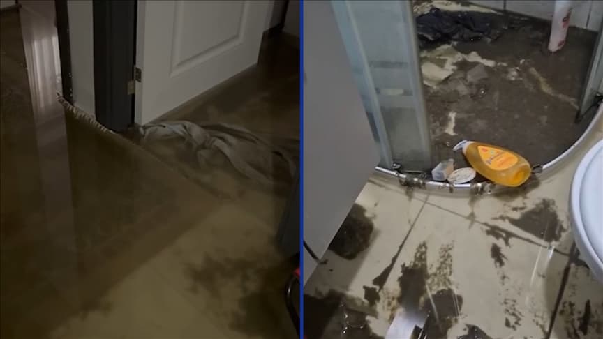 Beylikdüzü'nde sağanak nedeniyle 5 katlı binanın giriş katındaki 2 daireyi su bastı