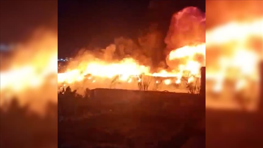 Irak’ın Erbil kentinde İHA'nın isabet ettiği bölgede büyük bir yangın çıktı