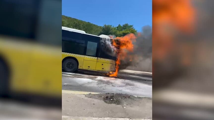 Ataşehir'de İETT otobüsünde yangın çıktı, itfaiye söndürdü