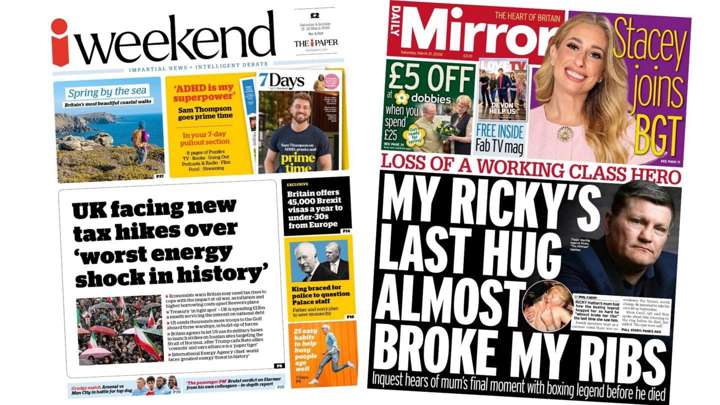'UK facing new tax hikes' and 'My Ricky's last hug'