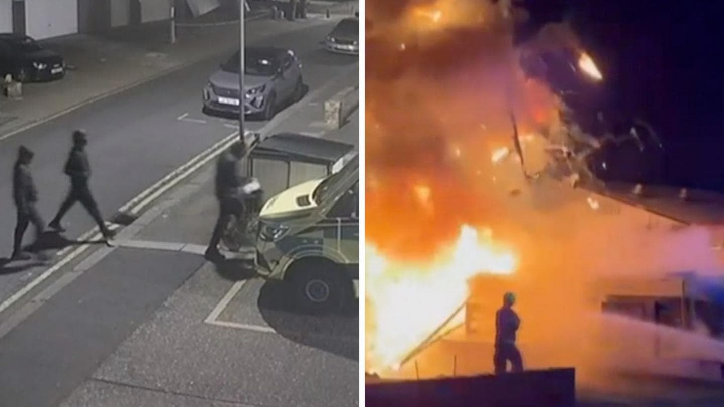 Watch: CCTV shows ambulance attack suspects before vehicle engulfed in flames