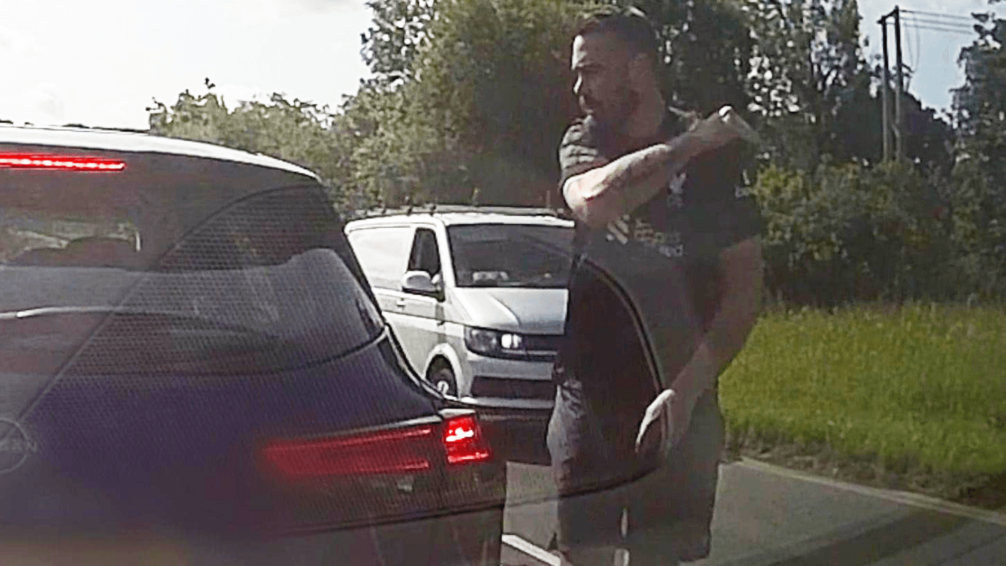 Road-rage driver caught on his own dashcam knocking motorist out
