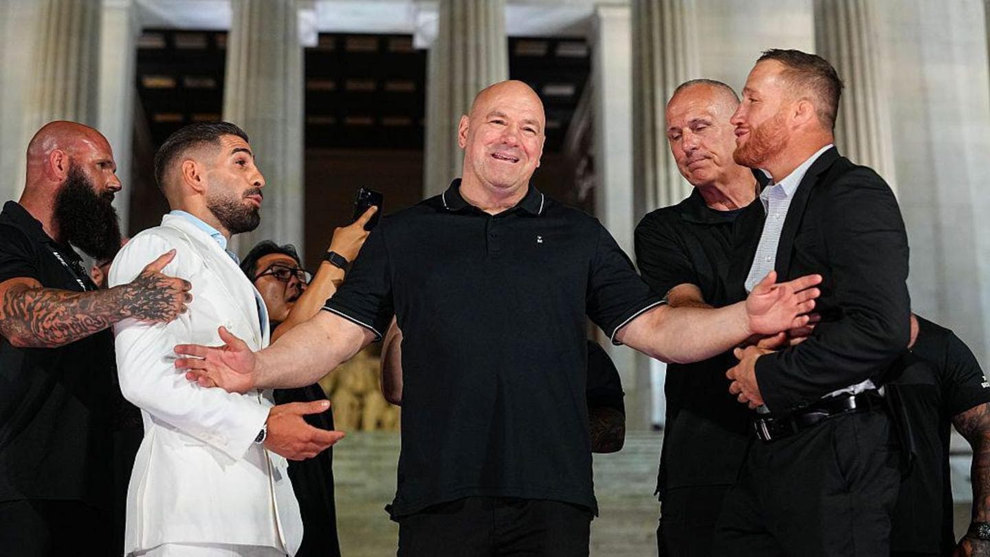 Ilia Topuria confronts Justin Gaethje at Lincoln Memorial ahead of UFC event