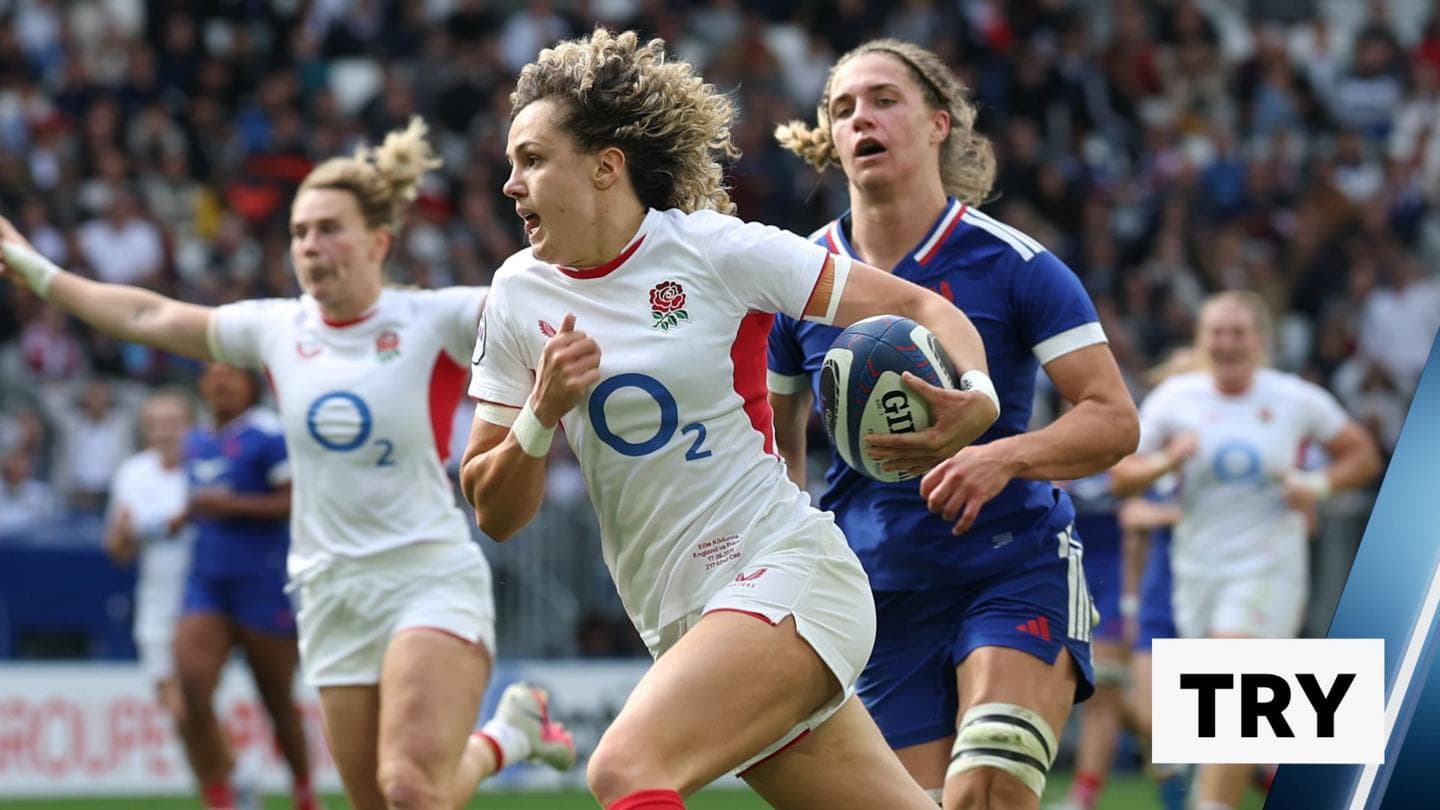 Ellie Kildunne scores try as England gains advantage over France in Six Nations