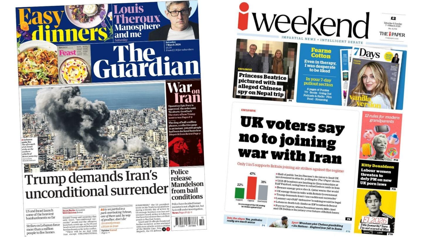 The Papers: 'Trump demands Iran's surrender' and 'UK voters say no to joining war'