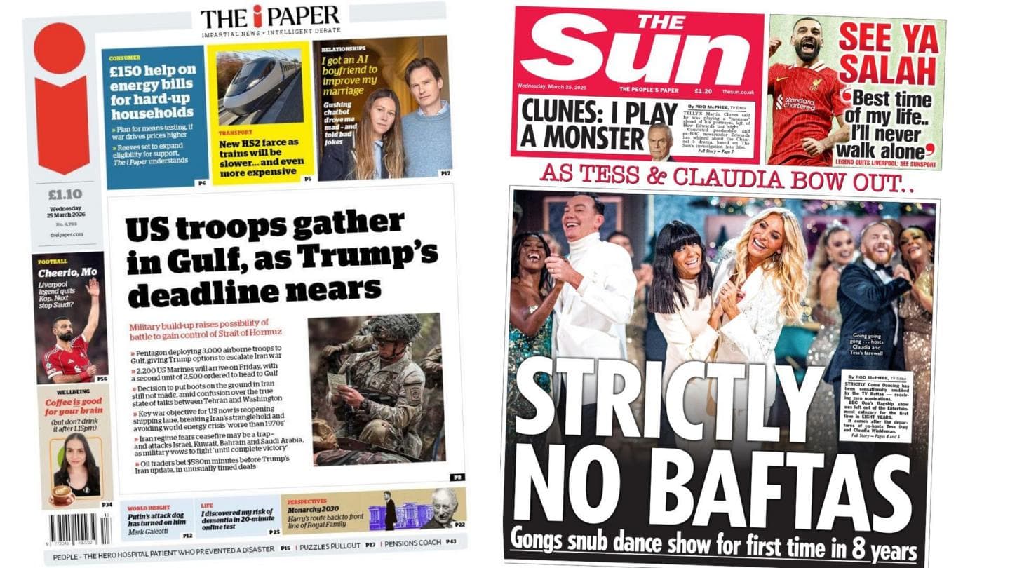 The Papers: 'US troops gather in Gulf' and 'Strictly No Baftas'