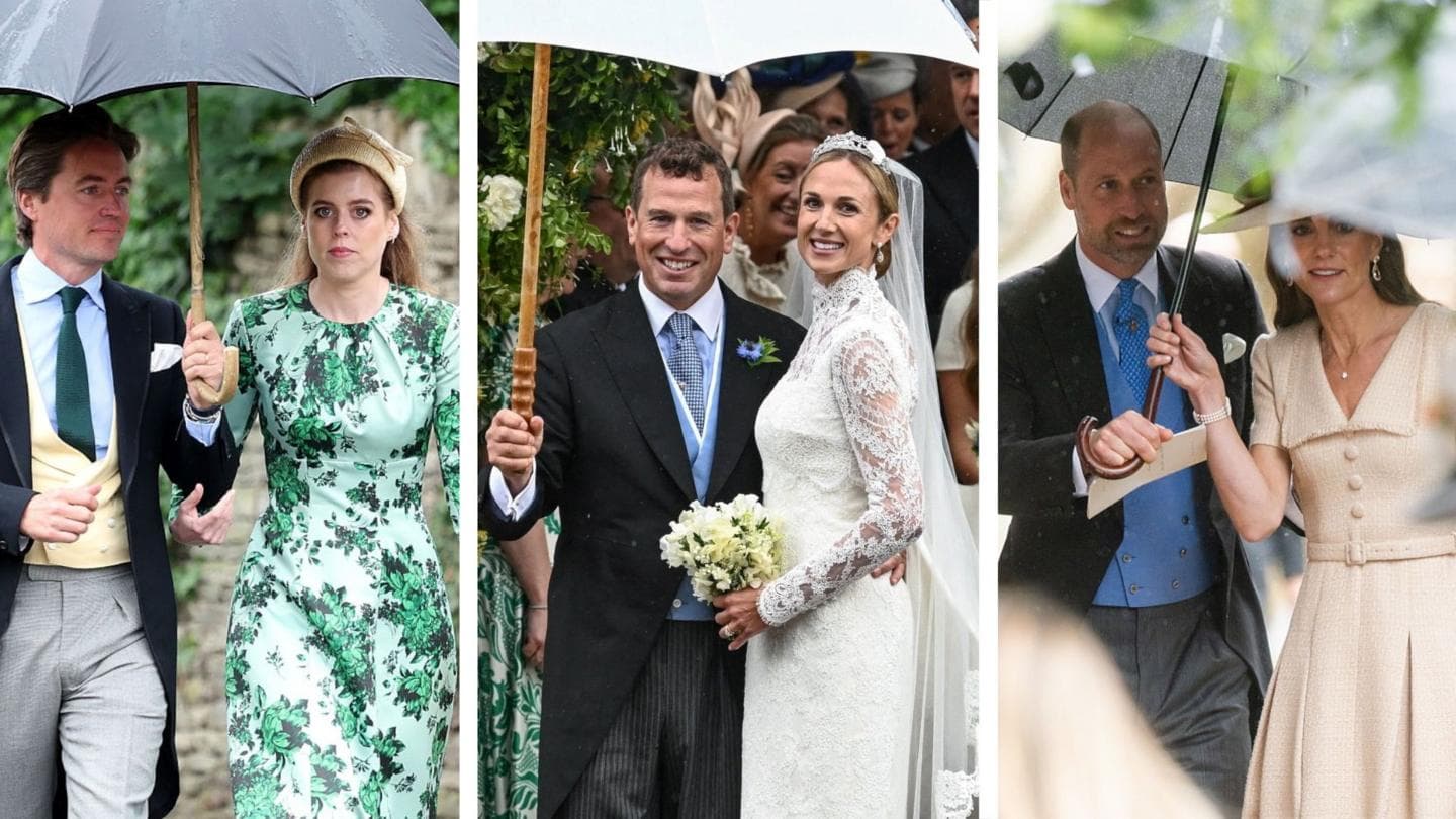 Watch: A veil, gowns and umbrellas at a rainy royal wedding