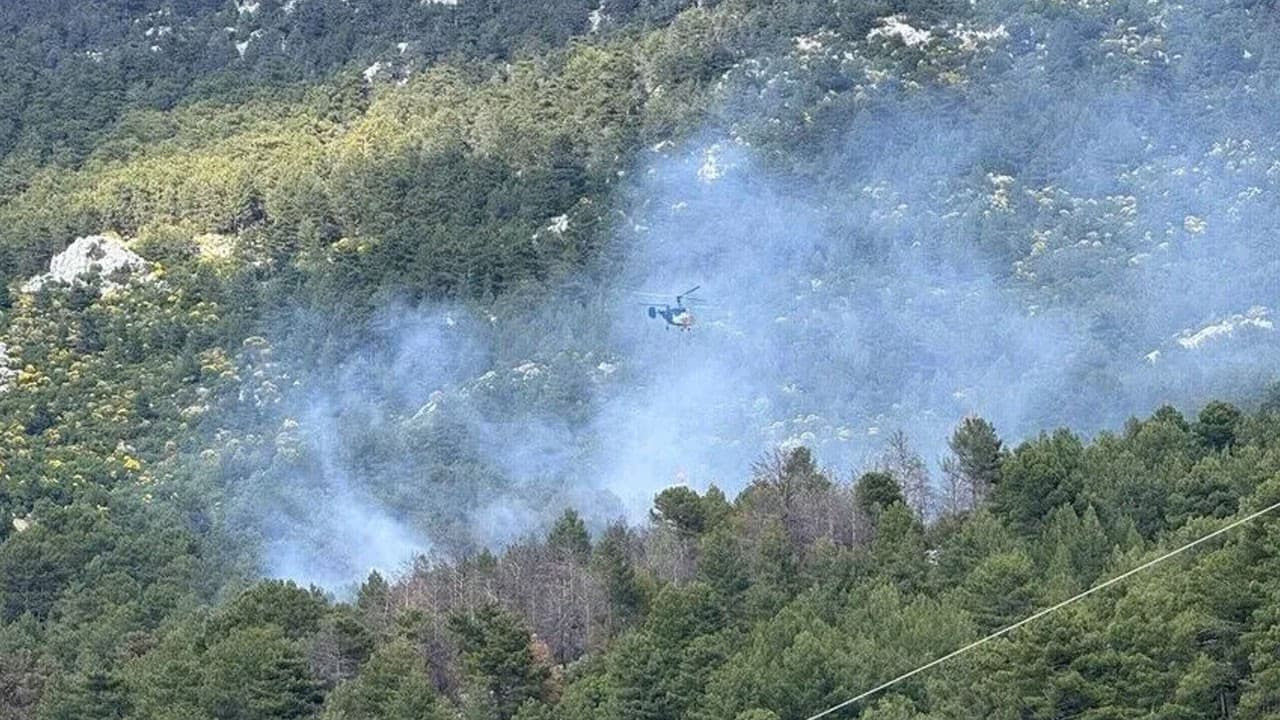 Kaş'ta orman yangınına havadan ve karadan müdahale ediliyor