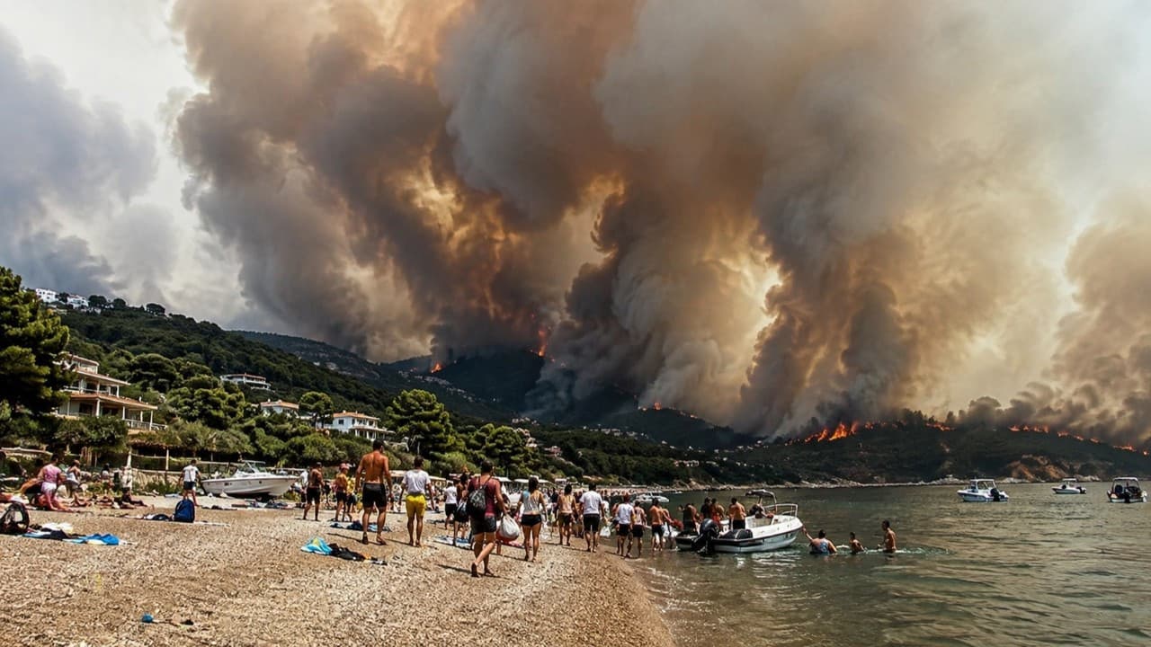 Halkidiki'de yangın nedeniyle turistler tahliye edildi
