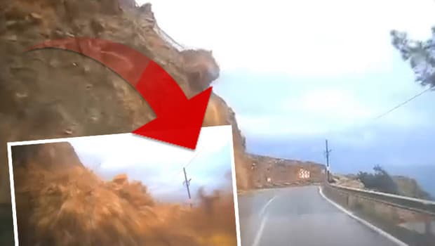 Seyir halindeki cipin üzerine kaya parçaları düştü: Dehşet anları araç kamerasında