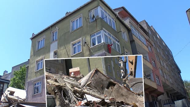 Yıkılan bina bitişiğindeki yapının üzerine çöktü