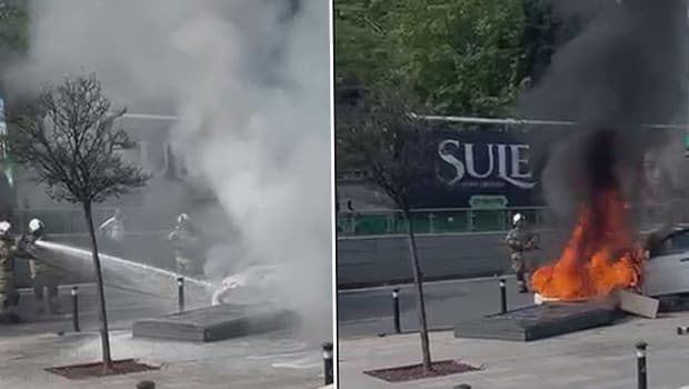 Şişli'de otomobil yangını: Sürücü dumanı kontrol ederken aracı hareket ettirdi