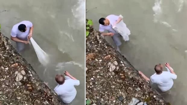 Giresun'da derede balık avlarken akıntıya kapılan amca ve yeğenin son anları görüntülendi