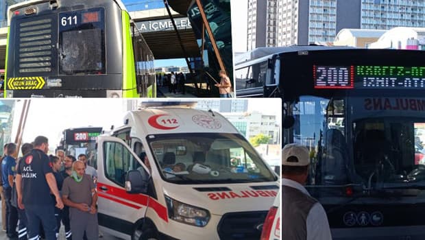 Tuzla'da belediye otobüsüne beton pompası çarptı, yolcular yere düştü