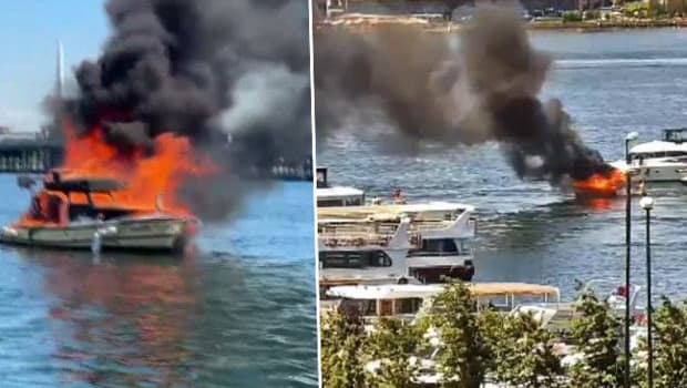 İstanbul Balat'ta bir tekne yandı, baba ve oğlu denize atladı
