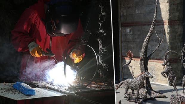 Antalya'da sanatçı metal heykel yapımında yeni bir teknik kullanıyor