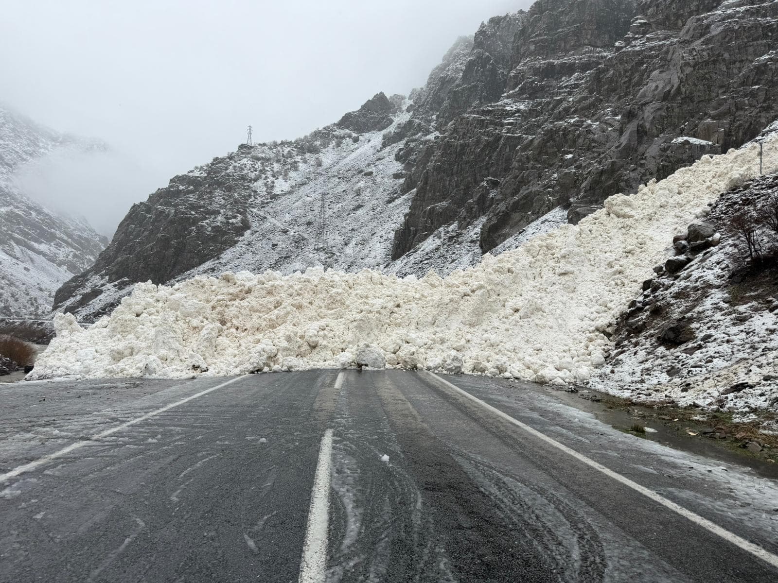Hakkari-Çukurca kara yolu kapandı. Köyün yakınına düşen çığ görüntülendi