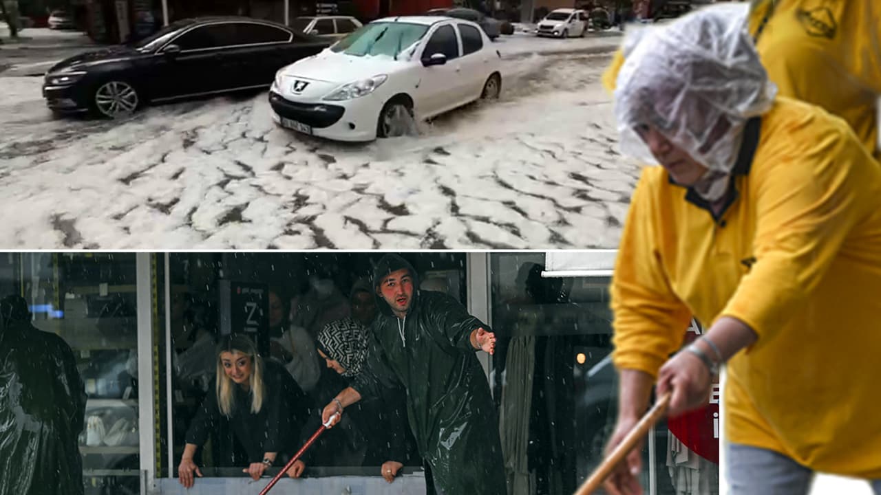 Ankara'da sağanak yağış ve dolu yolları beyaza bürüdü