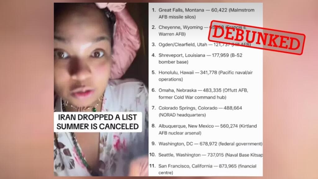 No, Iran didn't publish a 'list' of 11 American cities to target