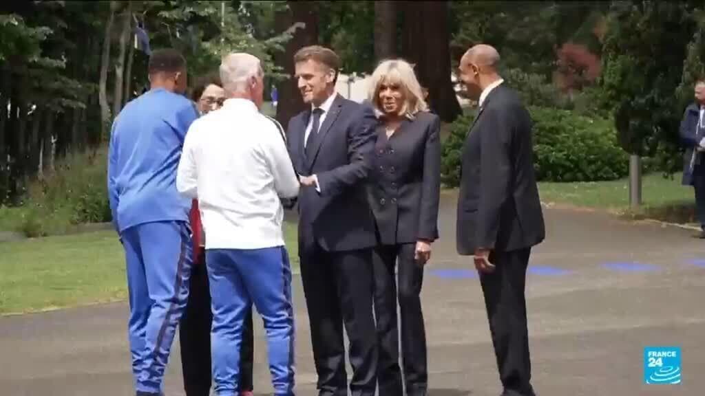 Emmanuel Macron Visits French National Football Team Before World Cup