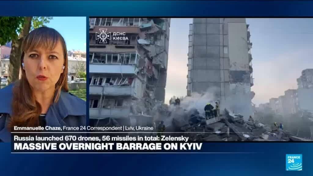 Kyiv Hit by Major Drone and Missile Attack, Residential Building Partially Collapses