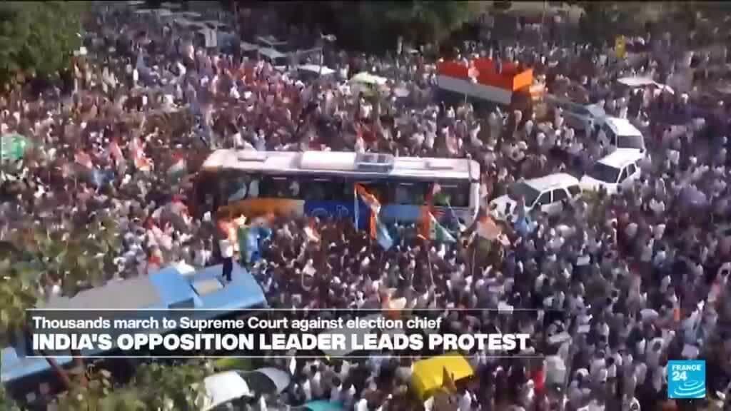 Opposition Leader Leads Thousands in Protest Against Election Chief in India