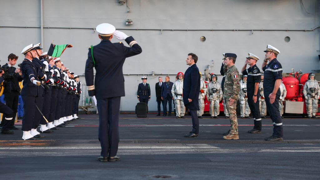 Replay: Macron addresses French troops as naval vessels are deployed to the Mediterranean