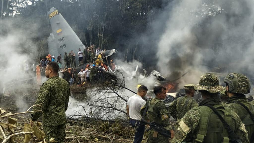 Military transport plane crashes in Colombia with 121 onboard, dozens dead