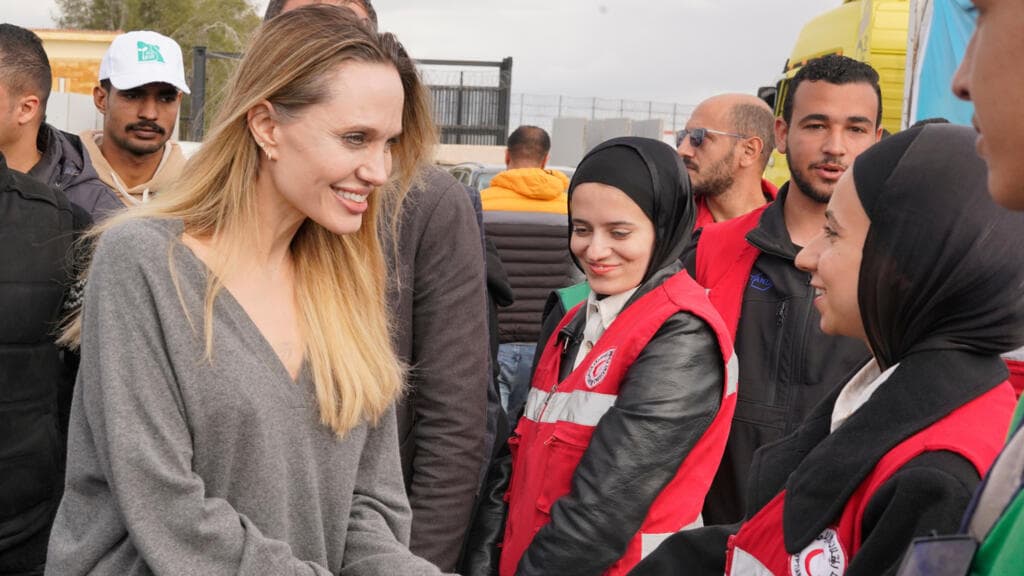 Hollywood actress Angelina Jolie meets Gaza aid workers at Rafah crossing
