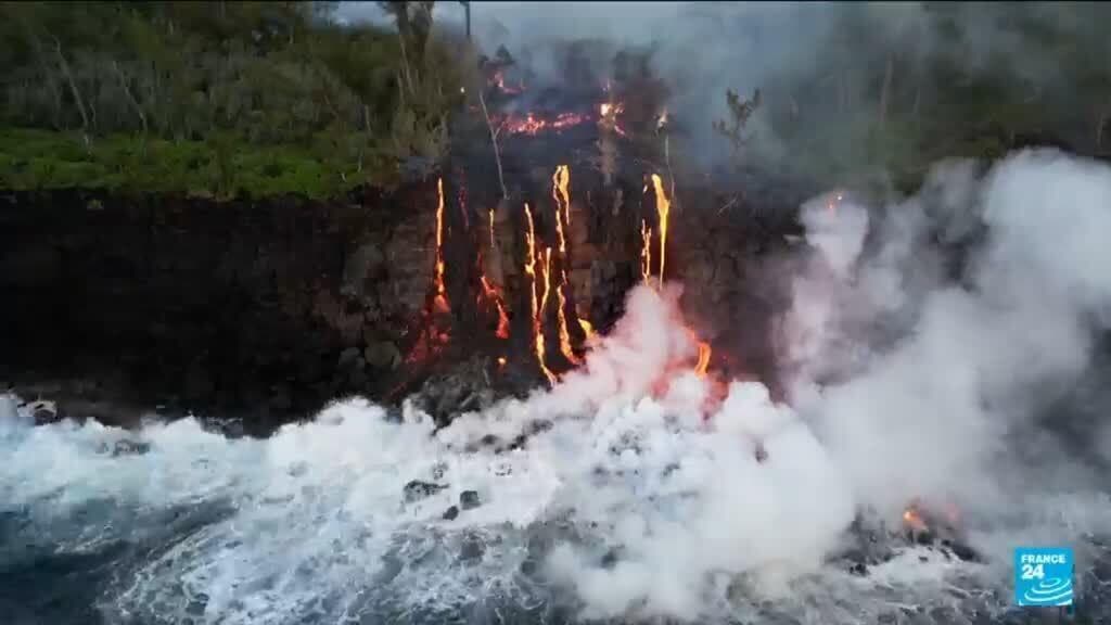 Lava flow reaches ocean on France's Reunion island