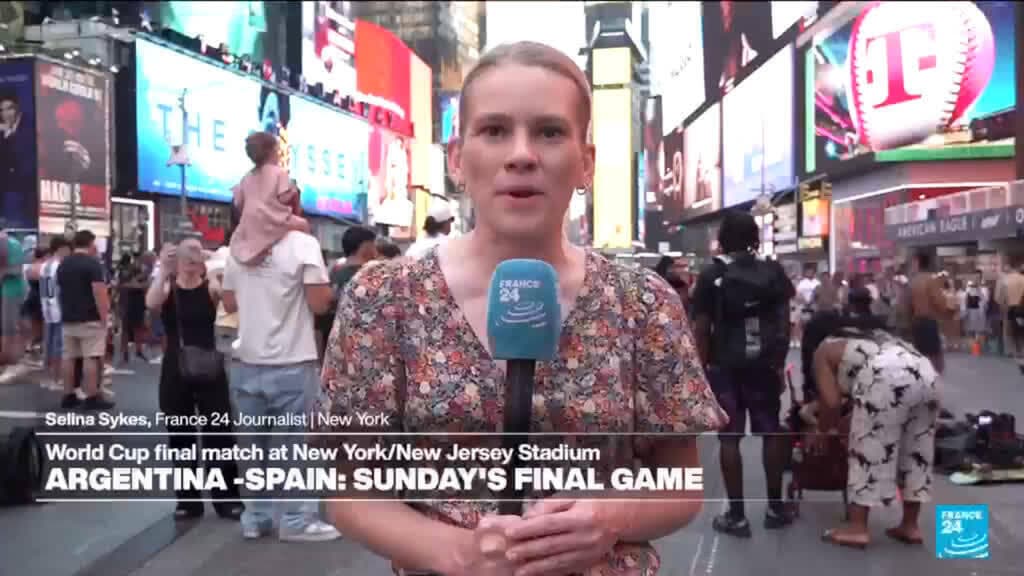 Times Square Gears Up for Sunday's World Cup Final Between Spain and Argentina