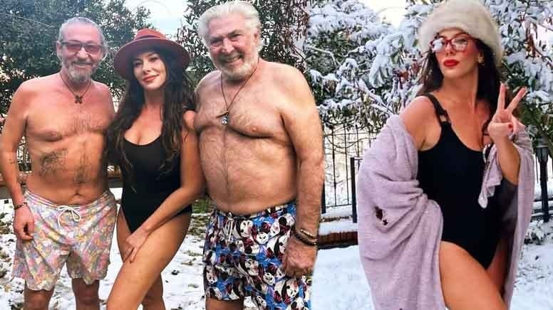 Erdal Özyağcılar'ın kızı mayosuyla karların üzerinde yuvarlandı