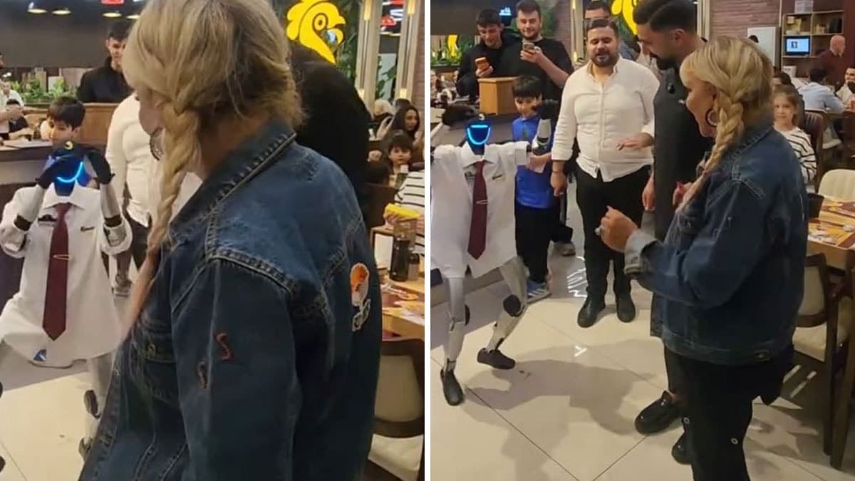Safiye Soyman restoranda robotla karşılaştı ve göbek attı