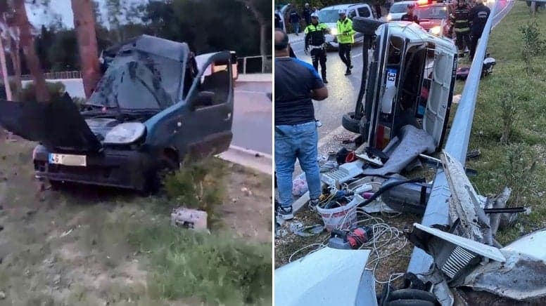 Kazada savrulan araç ikiye bölündü, 4 kişi yaralandı