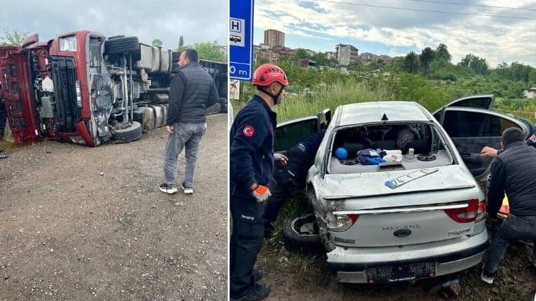 Kontrolden çıkan tır otomobile çarptı, 6 kişi yaralandı