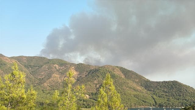 Marmaris'teki orman yangınına havadan ve karadan müdahale devam ediyor
