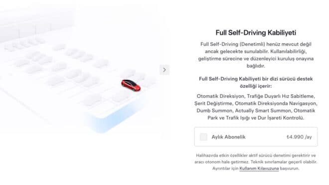 Tesla Türkiye, FSD abonelik fiyatını duyurdu