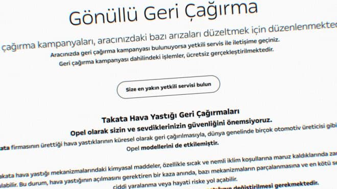 Opel Türkiye, 2005-2018 arası bazı araçları geri çağırıyor